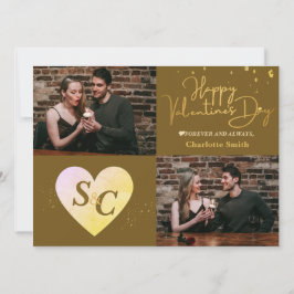 Elegant Monogram Liefde Valentijnsdag paar foto Feestdagenkaart