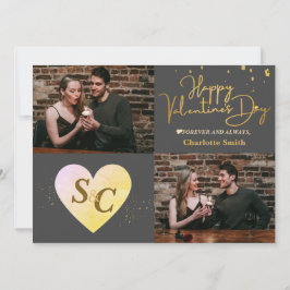 Elegant Monogram Liefde Valentijnsdag paar foto Feestdagenkaart