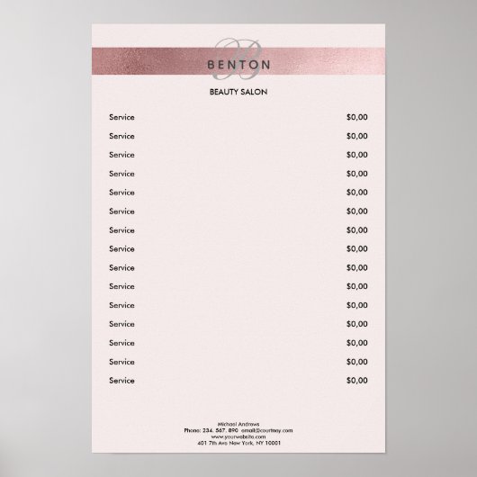 Elegant Monogram Lightpink Rosegold Prijslijst Poster (Voorkant)