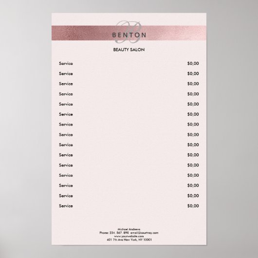 Elegant Monogram Lightroze Roségoud Prijzenlijst Poster (Voorkant)