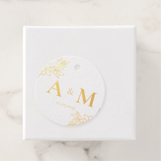 Elegant, Monogram, Lijn Kunst Bloemen, Bruiloften Bedankjes Labels (Met doos)