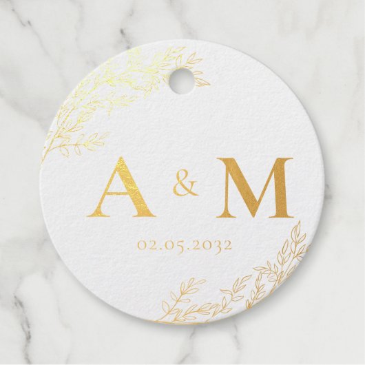 Elegant, Monogram, Lijn Kunst Botanisch, Bruilofte Bedankjes Labels (Voorkant)