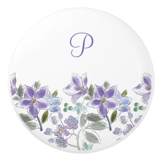 Elegant Monogram Lila Bloemen Keramische Knop (Voorkant)