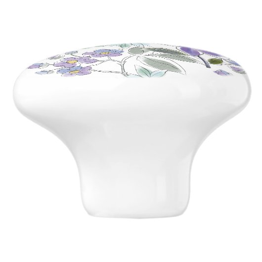 Elegant Monogram Lila Bloemen Keramische Knop (Zijkant)