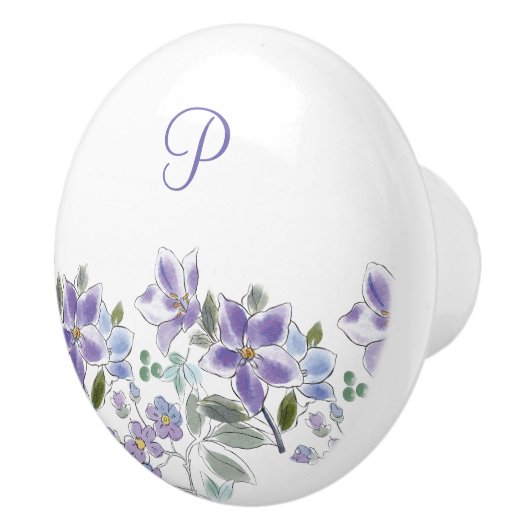 Elegant Monogram Lila Bloemen Keramische Knop (Rechts)