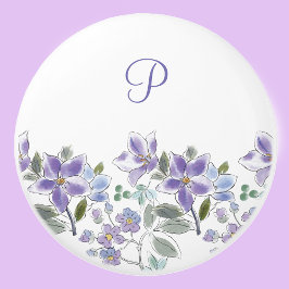 Elegant Monogram Lila Bloemen Keramische Knop