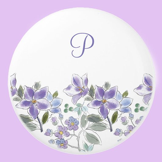 Elegant Monogram Lila Bloemen Keramische Knop
