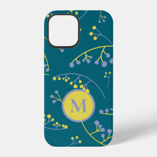 Elegant monogram lila geel bespatroon iPhone 12 hoesje