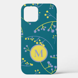 Elegant monogram lila geel bessenpatroon Case-Mate iPhone case