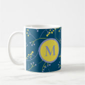 Elegant monogram lila geel bessenpatroon koffiemok (Links)