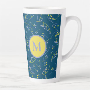 Elegant monogram lila geel bessenpatroon latte mok