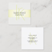 Elegant Monogram Lime Green Modern Stripe Vierkante Visitekaartje (Voorkant / Achterkant)