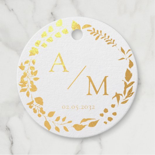 Elegant, Monogram, Line Art krans, bruiloften Bedankjes Labels (Voorkant)