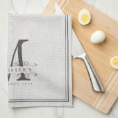 Elegant Monogram Linen Familie vestigt Jaar Theedoek (Quarter Fold)