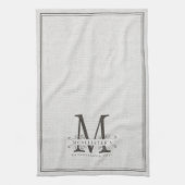 Elegant Monogram Linen Familie vestigt Jaar Theedoek (Verticaal)