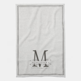 Elegant Monogram Linen Familie vestigt Jaar Theedoek