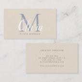 Elegant monogram logo beige blue professional visitekaartje (Voorkant / Achterkant)