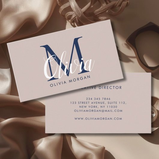 Elegant monogram logo beige blue professional visitekaartje