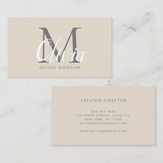 Elegant monogram logo beige grijs professioneel visitekaartje (Voorkant / Achterkant)