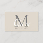 Elegant monogram logo beige grijs professioneel visitekaartje (Voorkant)