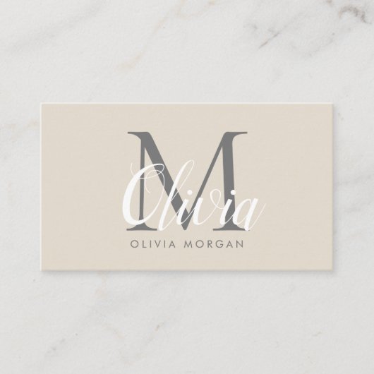 Elegant monogram logo beige grijs professioneel visitekaartje (Voorkant)