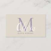 Elegant monogram logo beige paarse beroepsbeoefena visitekaartje (Voorkant)