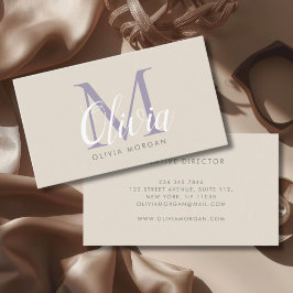 Elegant monogram logo beige paarse beroepsbeoefena visitekaartje