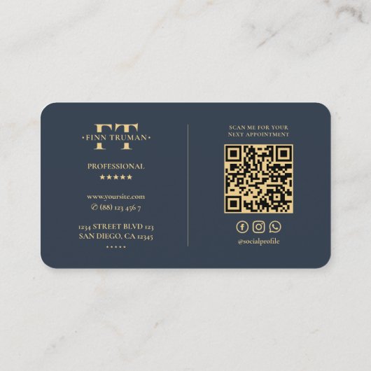 Elegant Monogram Logo F T Modern Donkerblauw Grijs Visitekaartje (Achterkant)