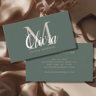 Elegant monogram logo green professional visitekaartje