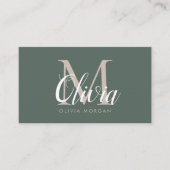 Elegant monogram logo green professional visitekaartje (Voorkant)