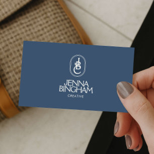 Elegant Monogram Logo met Lettering Blauw/Ivory Visitekaartje