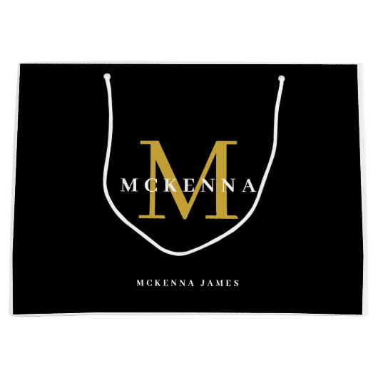 Elegant Monogram Logo Modern Black Gold Business Groot Cadeauzakje (Voorkant)