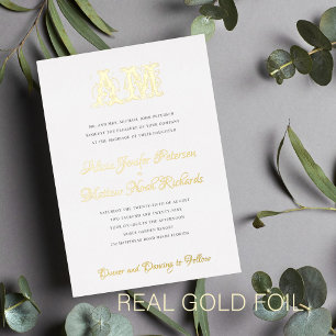 Elegant  monogram luxe goudfolie bruiloft folie uitnodiging