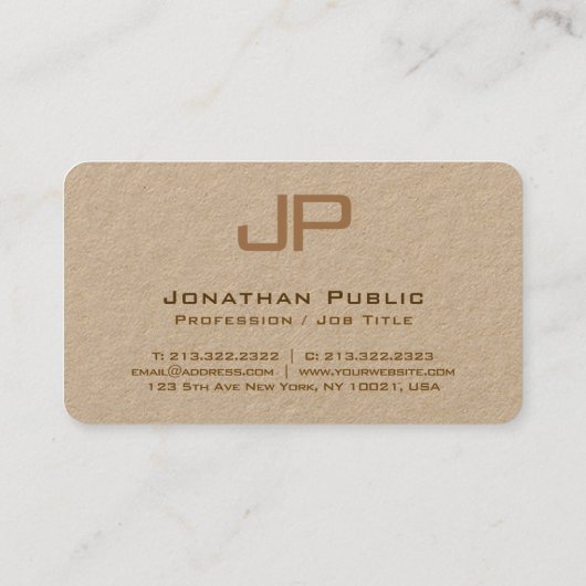 Elegant Monogram Luxe Premium Kraft Papier Visitekaartje (Achterkant)