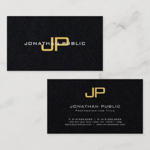 Elegant Monogram Luxe Premium Zwart en Goud Visitekaartje