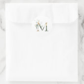 Elegant Monogram M Bruiloft Briefpapier groen Ronde Sticker (Tas)