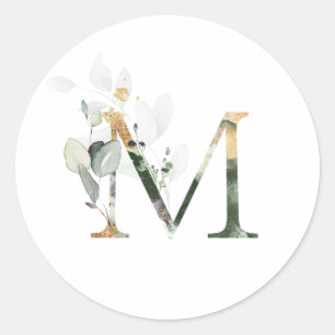 Elegant Monogram M Bruiloft Briefpapier groen Ronde Sticker