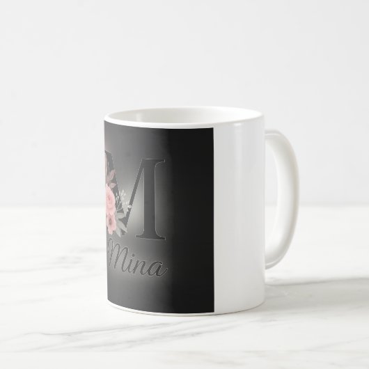 Elegant Monogram M Mok – Aangepaste Bloemletter Co (Voorkant rechts)
