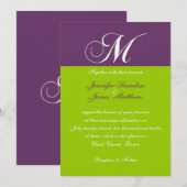 Elegant Monogram M Paarse Green Wedding Invitation Kaart (Voorkant / Achterkant)