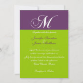 Elegant Monogram M Paarse Green Wedding Invitation Kaart (Voorkant)