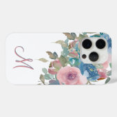 Elegant Monogram M Roze Aqua Waterverf Rozen Case-Mate iPhone Case (Achterkant (horizontaal))