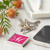 Elegant Monogram M Roze Sleutelhangers Favors (Zijkant)
