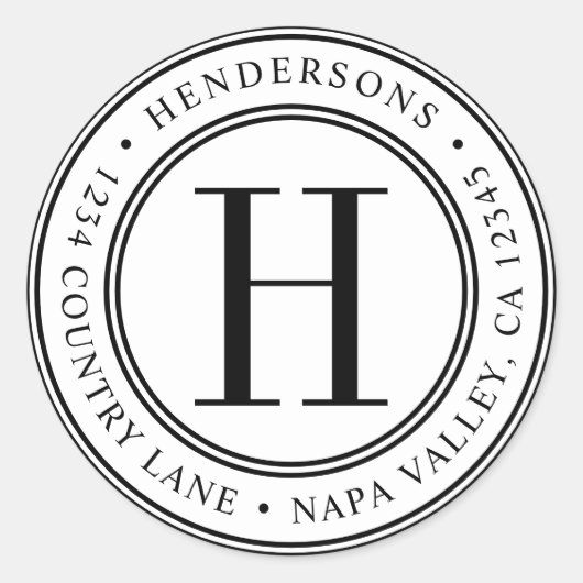 Elegant Monogram | Maak Je Eigen Retouradres Ronde Sticker (Voorkant)