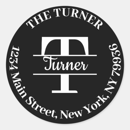 Elegant Monogram Maak Je Eigen Retouradres Ronde Sticker (Voorkant)