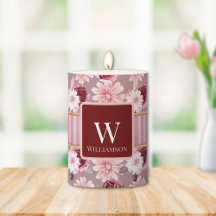 Elegant Monogram Magenta Roze Bloemen Streep