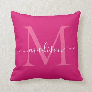 Elegant Monogram Magenta Roze Stijlvol Girly Scrip Kussen