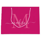 Elegant Monogram Magenta Roze Wit Elegant Script Groot Cadeauzakje (Voorkant)