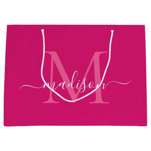 Elegant Monogram Magenta Roze Wit Elegant Script Groot Cadeauzakje (Voorkant)