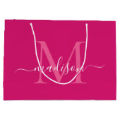 Elegant Monogram Magenta Roze Wit Elegant Script Groot Cadeauzakje (Achterkant)