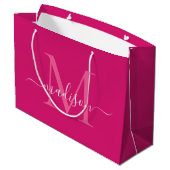 Elegant Monogram Magenta Roze Wit Elegant Script Groot Cadeauzakje (Achterkant Gekanteld)